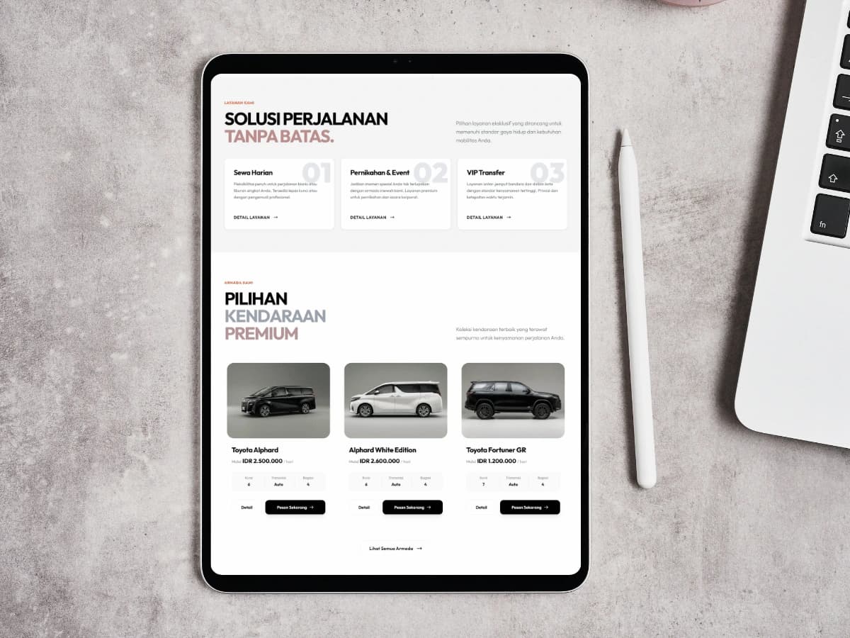 Jasa Website Rental Mobil dengan Manajemen Armada & WhatsApp